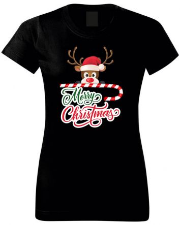 Karácsony rénszarvas Női póló-Női póló-XS-Fekete