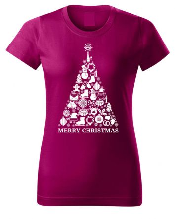 Karácsonyfa Női póló-Női póló-XS-Fukszia