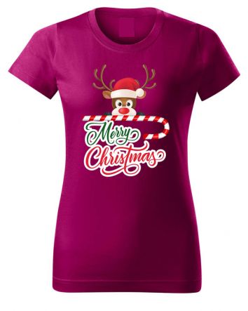 Karácsony rénszarvas Női póló-Női póló-XS-Fukszia