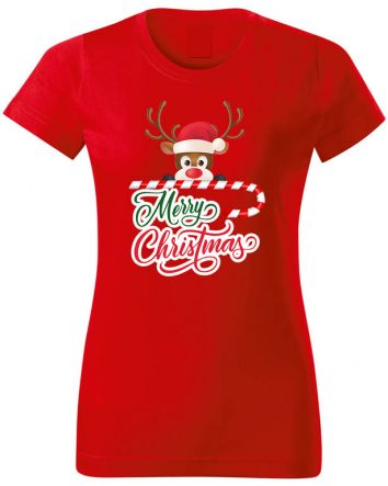 Karácsony rénszarvas Női póló-Női póló-XS-Piros