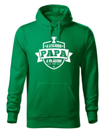 A legjobb Papa a világon címer Férfi kapucnis pulóver-Férfi kapucnis pulóver-S-Fűzöld