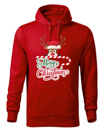Karácsony rénszarvas Férfi kapucnis pulóver-Férfi kapucnis pulóver-S-Piros