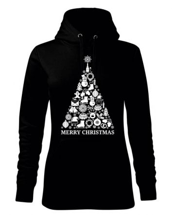Karácsonyfa Női kapucnis pulóver-Női kapucnis pulóver-XS-Fekete