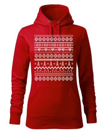 Kötött Karácsony Női kapucnis pulóver-Női kapucnis pulóver-S-Piros