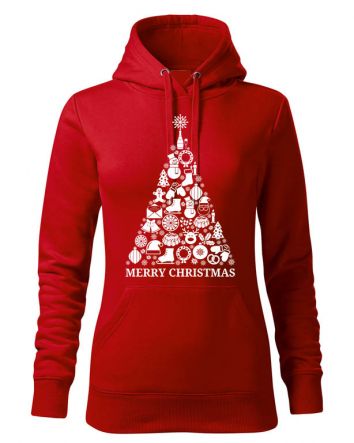 Karácsonyfa Női kapucnis pulóver-Női kapucnis pulóver-XS-Piros