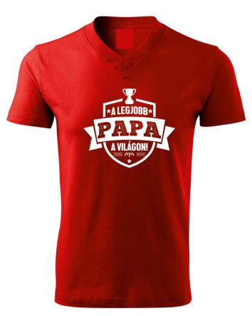 A legjobb Papa a világon címer Férfi V-nyakú póló-Férfi V-nyakú póló-S-Piros