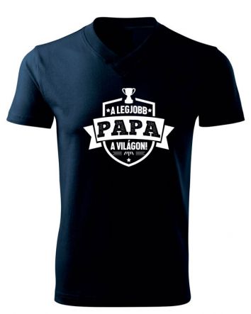 A legjobb Papa a világon címer Férfi V-nyakú póló-Férfi V-nyakú póló-S-Tengerészkék
