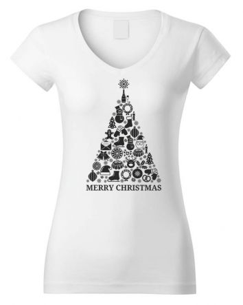 Karácsonyfa Női V-nyakú póló-Női V-nyakú póló-XS-Fehér