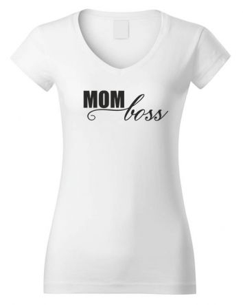 Mom Boss Női V-nyakú póló-Női V-nyakú póló-XS-Fehér