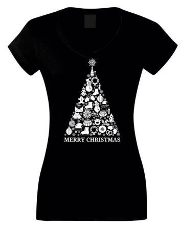 Karácsonyfa Női V-nyakú póló-Női V-nyakú póló-XS-Fekete