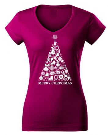 Karácsonyfa Női V-nyakú póló-Női V-nyakú póló-XS-Fukszia