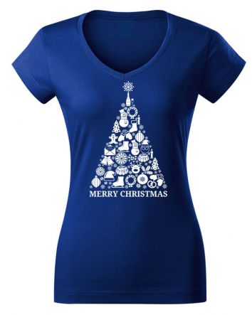 Karácsonyfa Női V-nyakú póló-Női V-nyakú póló-XS-Kék