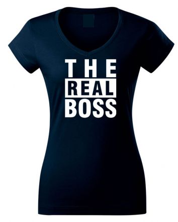 The Real Boss Női V-nyakú póló-Női V-nyakú póló-XS-Tengerészkék