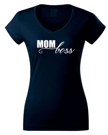 Mom Boss Női V-nyakú póló-Női V-nyakú póló-XS-Tengerészkék