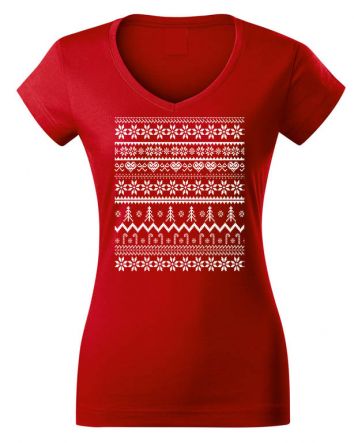 Kötött Karácsony Női V-nyakú póló-Női V-nyakú póló-XS-Piros