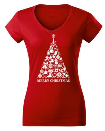 Karácsonyfa Női V-nyakú póló-Női V-nyakú póló-XS-Piros