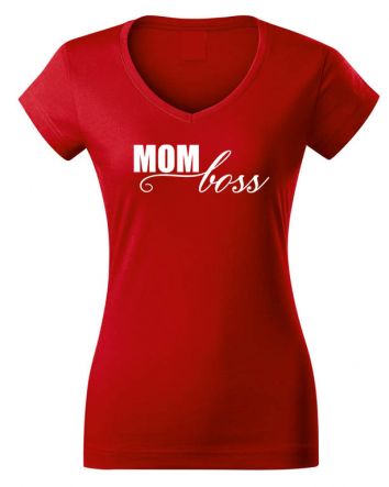 Mom Boss Női V-nyakú póló-Női V-nyakú póló-XS-Piros