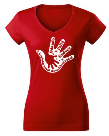 Anya kéz Női V-nyakú póló-Női V-nyakú póló-XS-Piros