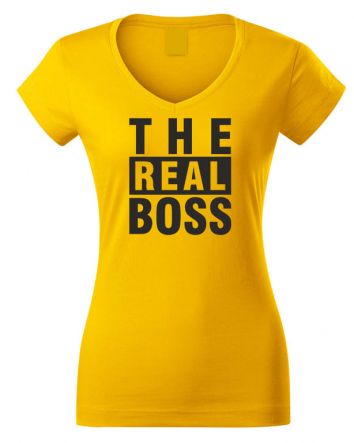 The Real Boss Női V-nyakú póló-Női V-nyakú póló-XS-Okkersárga
