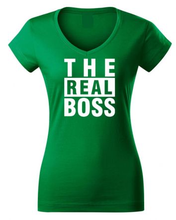 The Real Boss Női V-nyakú póló-Női V-nyakú póló-XS-Zöld