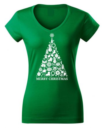 Karácsonyfa Női V-nyakú póló-Női V-nyakú póló-XS-Zöld