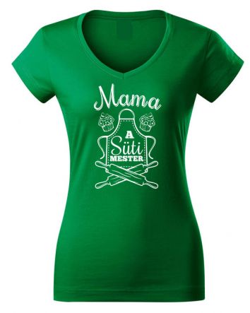 Mama a Süti mester Női V-nyakú póló-Női V-nyakú póló-XS-Zöld