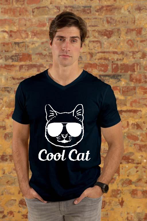 Cica Cool Cat - Cicás Férfi V-nyakú Póló