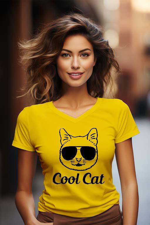 Cica Cool Cat - Cicás Női V-nyakú Póló