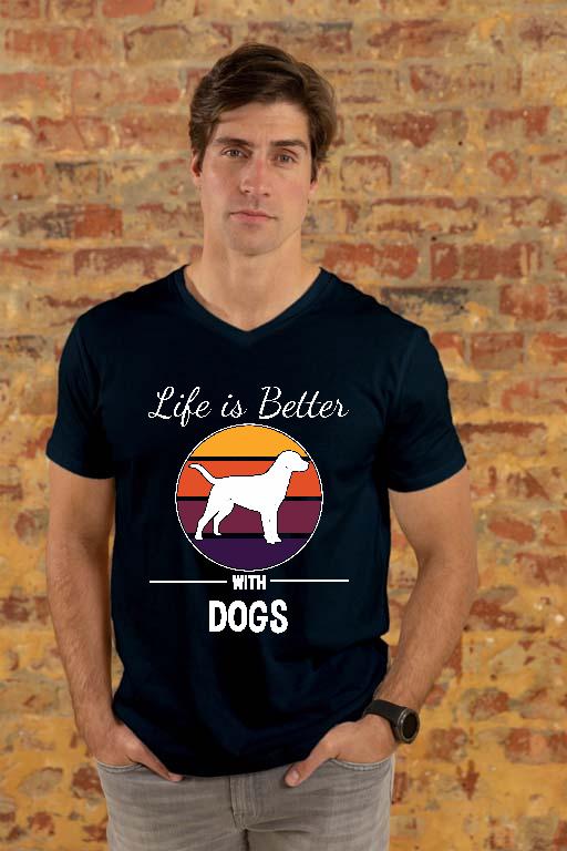 Life is Better with Dogs Kutyás - Vizsla Férfi V-nyakú Póló