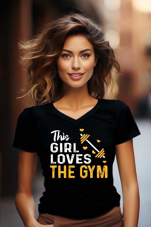 This Girl Loves The GYM Fitness - Konditerem, Gym, Fitness Női V-nyakú Póló