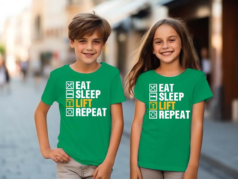 Eat Sleep Lift Repeat Fitness - Konditerem, Gym, Fitness Gyerek Környakú Póló