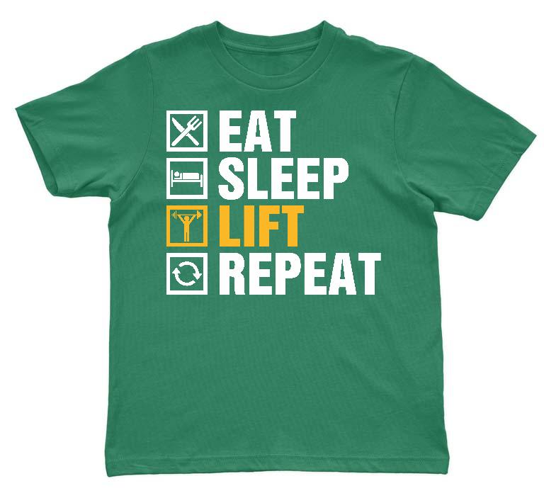 Eat Sleep Lift Repeat Fitness - Konditerem, Gym, Fitness Gyerek Környakú Póló