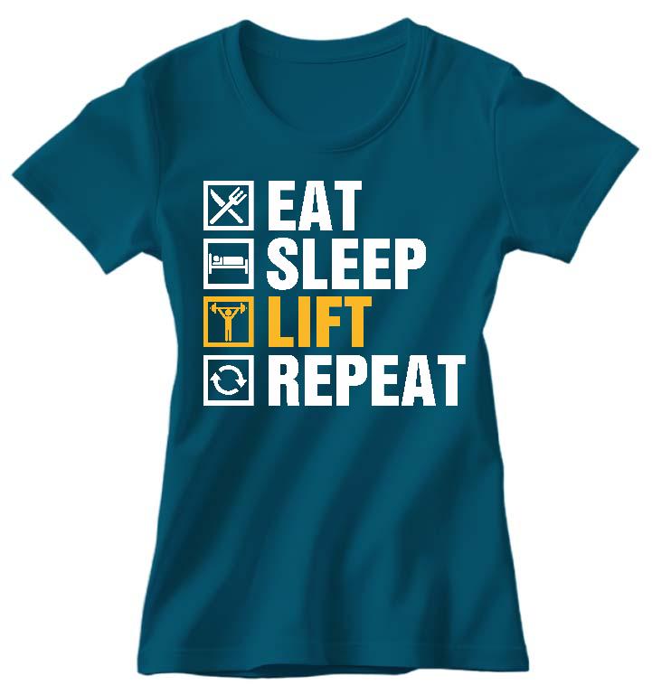 Eat Sleep Lift Repeat Fitness - Konditerem, Gym, Fitness Női Környakú Póló