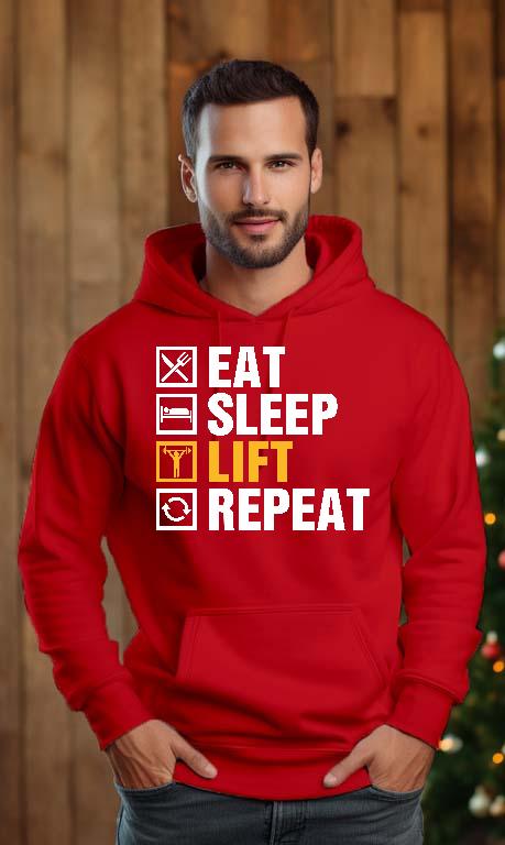 Eat Sleep Lift Repeat Fitness - Konditerem, Gym, Fitness Férfi Kapucnis Pulóver