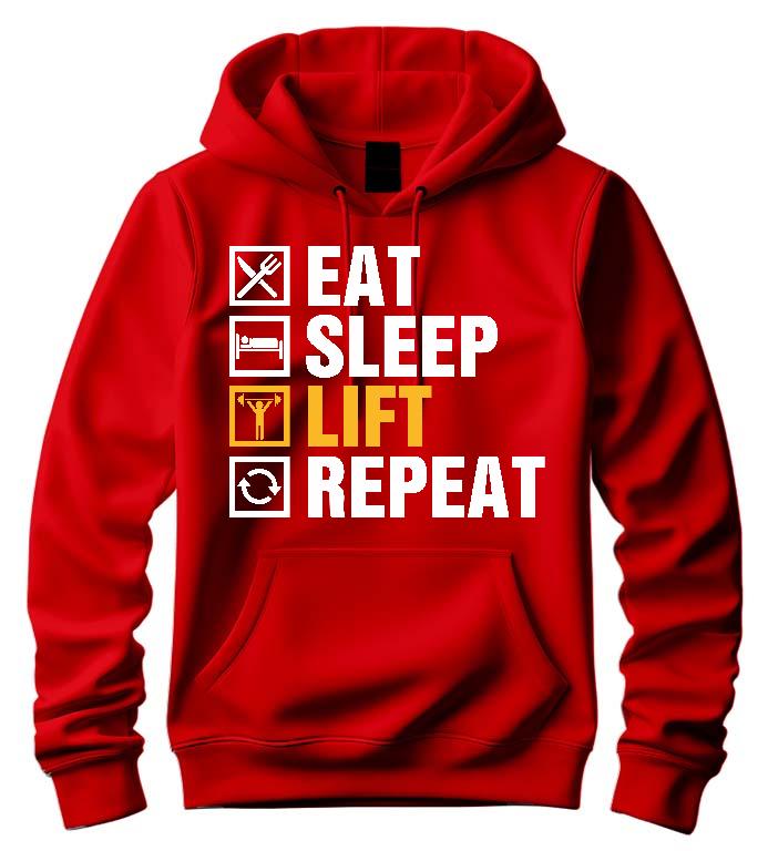 Eat Sleep Lift Repeat Fitness - Konditerem, Gym, Fitness Férfi Kapucnis Pulóver