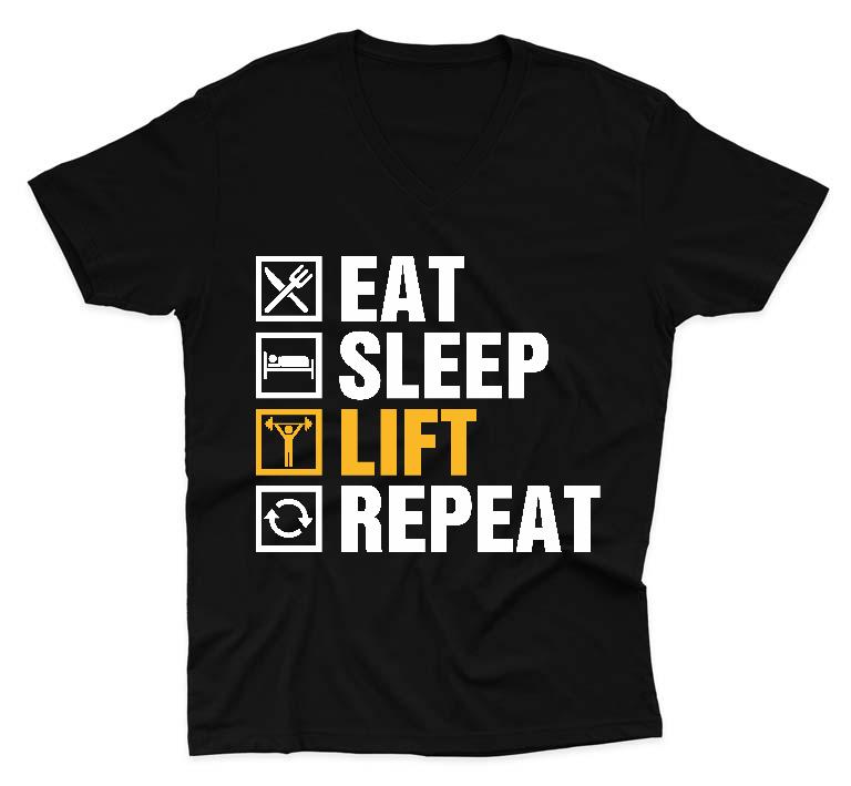 Eat Sleep Lift Repeat Fitness - Konditerem, Gym, Fitness Férfi V-nyakú Póló