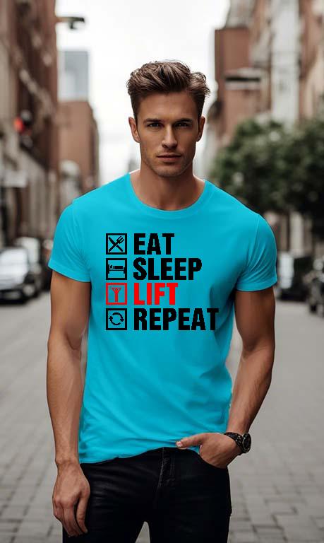 Eat Sleep Lift Repeat Fitness - Konditerem, Gym, Fitness Férfi Környakú Póló