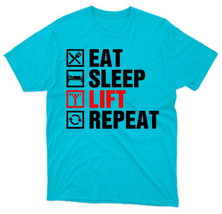 Eat Sleep Lift Repeat Fitness - Konditerem, Gym, Fitness Férfi Környakú Póló