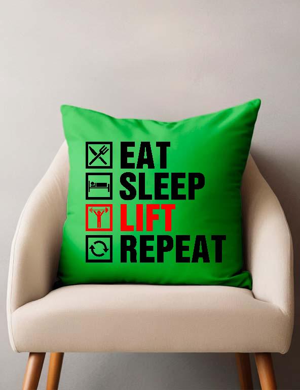 Eat Sleep Lift Repeat Fitness - Konditerem, Gym, Fitness Párnahuzat