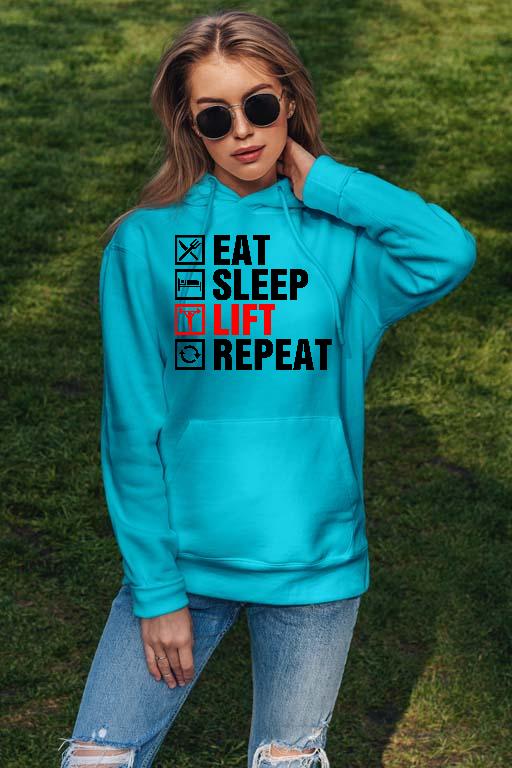 Eat Sleep Lift Repeat Fitness - Konditerem, Gym, Fitness Női Kapucnis Pulóver