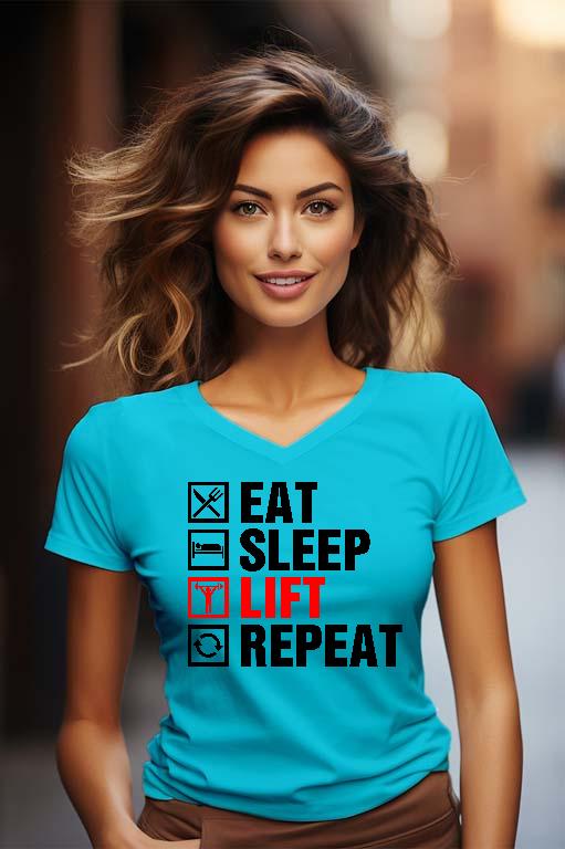 Eat Sleep Lift Repeat Fitness - Konditerem, Gym, Fitness Női V-nyakú Póló