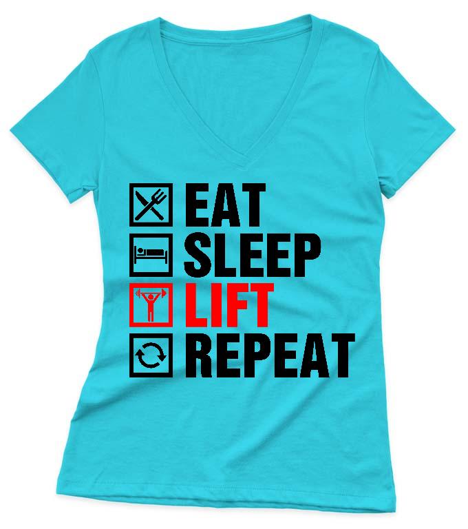 Eat Sleep Lift Repeat Fitness - Konditerem, Gym, Fitness Női V-nyakú Póló