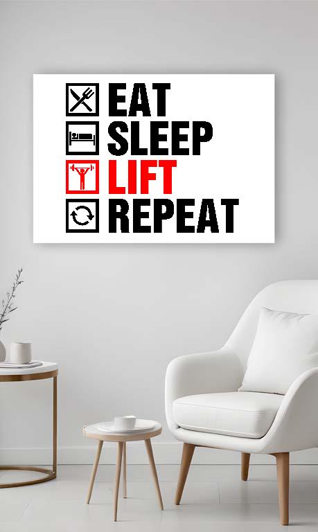 Eat Sleep Lift Repeat Fitness - Konditerem, Gym, Fitness Vászonkép