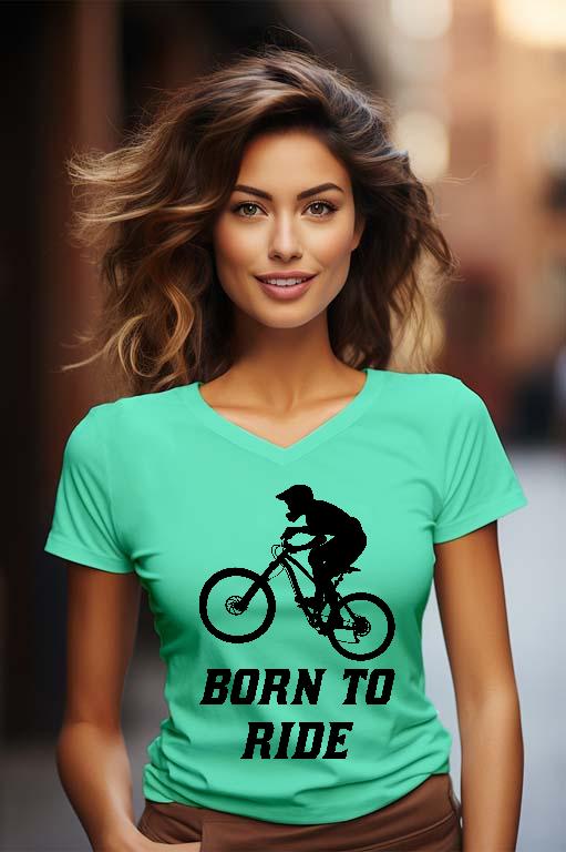 Born to Ride Biciklis - Biciklis Női V-nyakú Póló