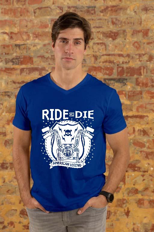 Ride or Die American Legend Motoros - Motoros Férfi V-nyakú Póló