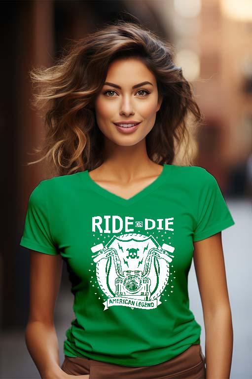 Ride or Die American Legend Motoros - Motoros Női V-nyakú Póló