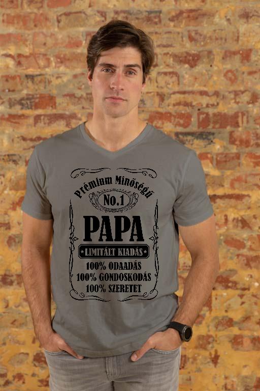 Prémium minőségű Papa  - Papa Férfi V-nyakú Póló