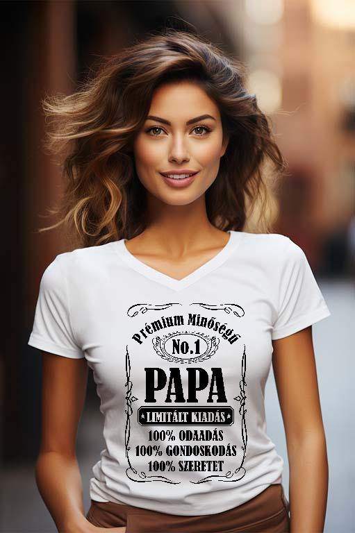 Prémium minőségű Papa  - Papa Női V-nyakú Póló