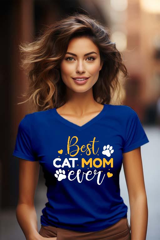 Best Cat Mom Ever - Cicás Női V-nyakú Póló