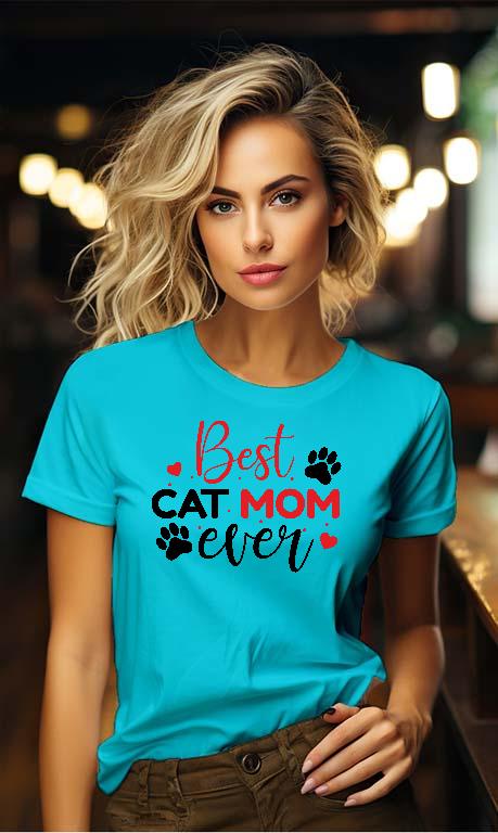 Best Cat Mom Ever - Cicás Női Környakú Póló